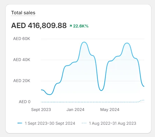 AED 416,810 in year-one sales. UAE home decor store, Sep 2023 to Sep 2024. Built and marketed from zero.
